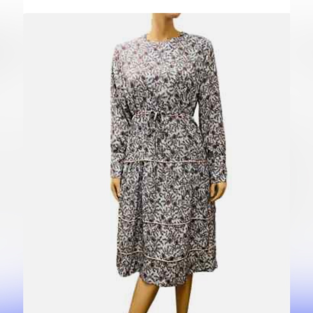 MDRN Floral Boho Victorian Retro Dress Sz L Long Sleeves Tiered Midi Modest